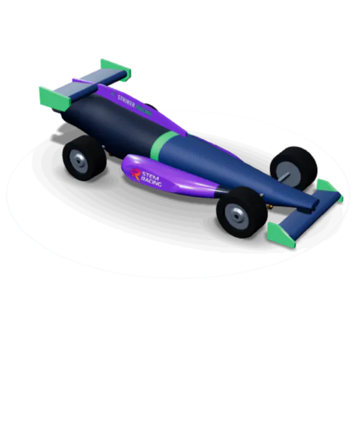 Monoplaza SR-26 de Striker Racing con su librea azul marino, morada y verde esmeralda